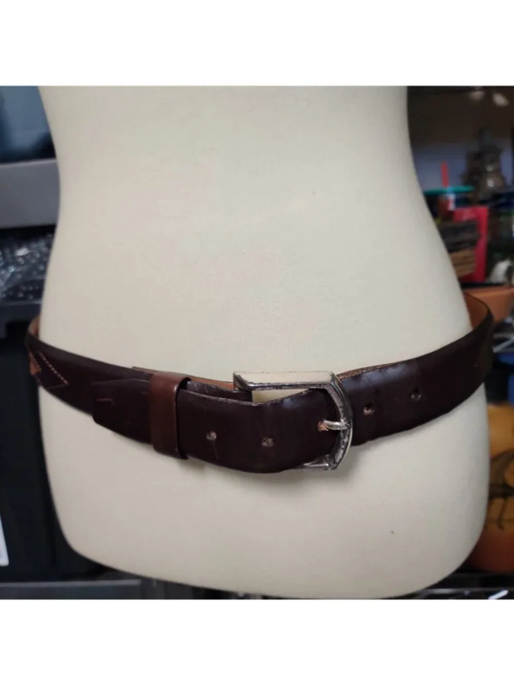 Brighton Belt Mens 34 Argyle Stitched Two Toned Brown Leather Fits 32-36